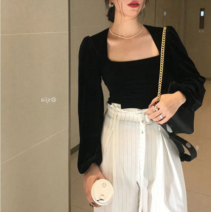 Damen Oberteil Quadratausschnitt Puffärmel Elegantes Design
