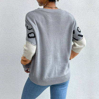 Damen Strickpullover Lässig Farbblock Animalmuster Eveloria