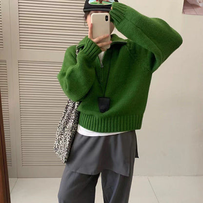 Damen Pullover Stehkragen Reißverschluss Kuschelig Gestrickt Eveloria