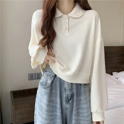 Damen Poloshirt Pullover mit Knöpfen Dunkelblau Eveloria
