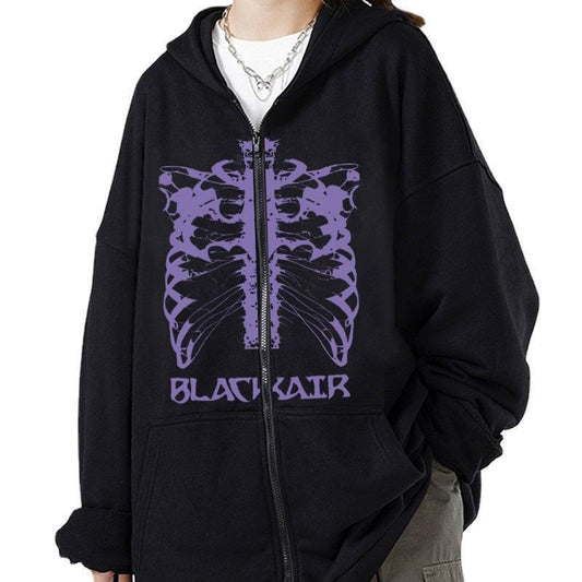 Damen Kapuzenjacke Skelett-Design Schwarz Eveloria - Eveloria