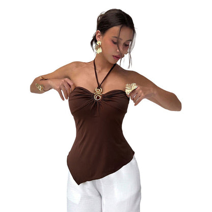 Damen Wickeltop Elegante Drapierung Verstellbares Halsband