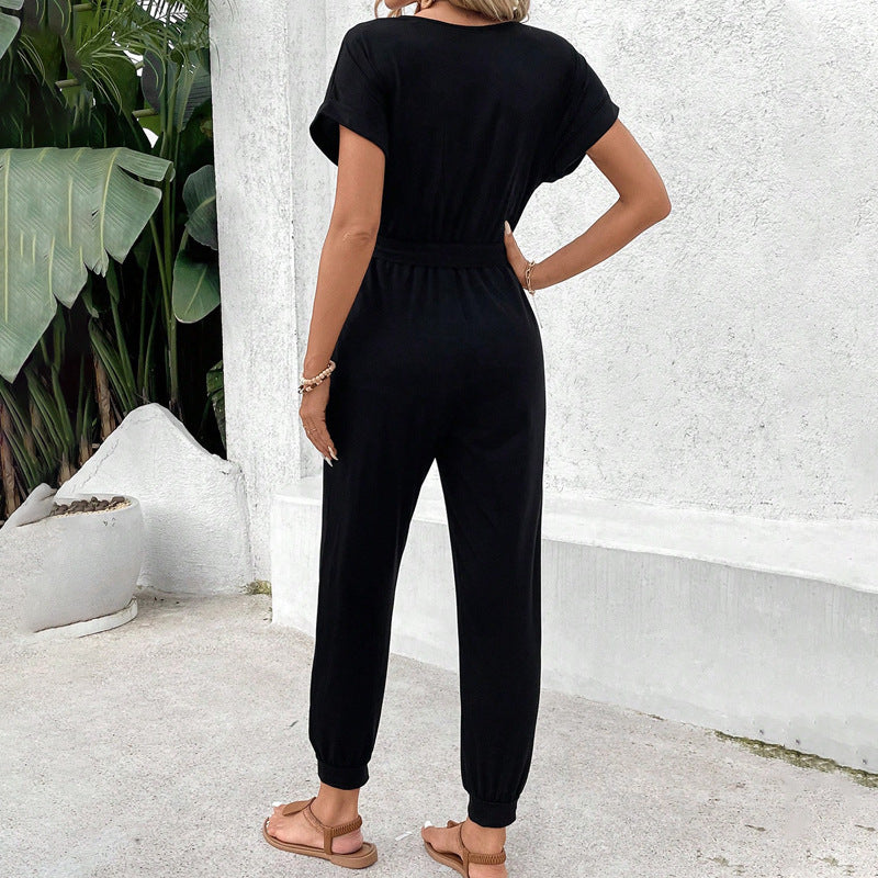 Damen Jumpsuit mit Taschen und verstellbarem Gürtel Eveloria