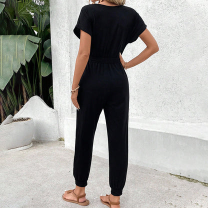 Damen Jumpsuit mit Taschen und verstellbarem Gürtel Eveloria