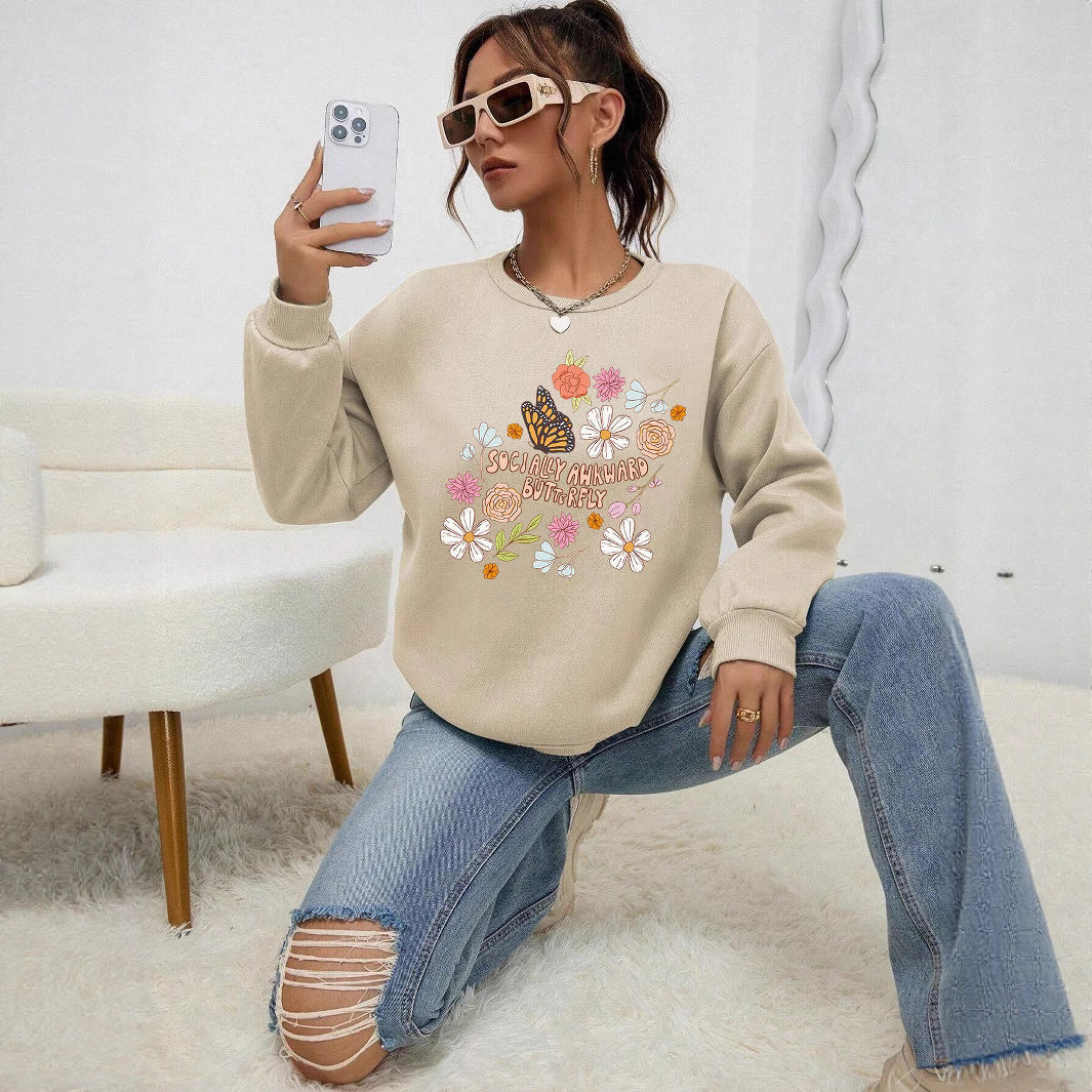 Damen Sweatshirt Floralmuster Weich Pastell