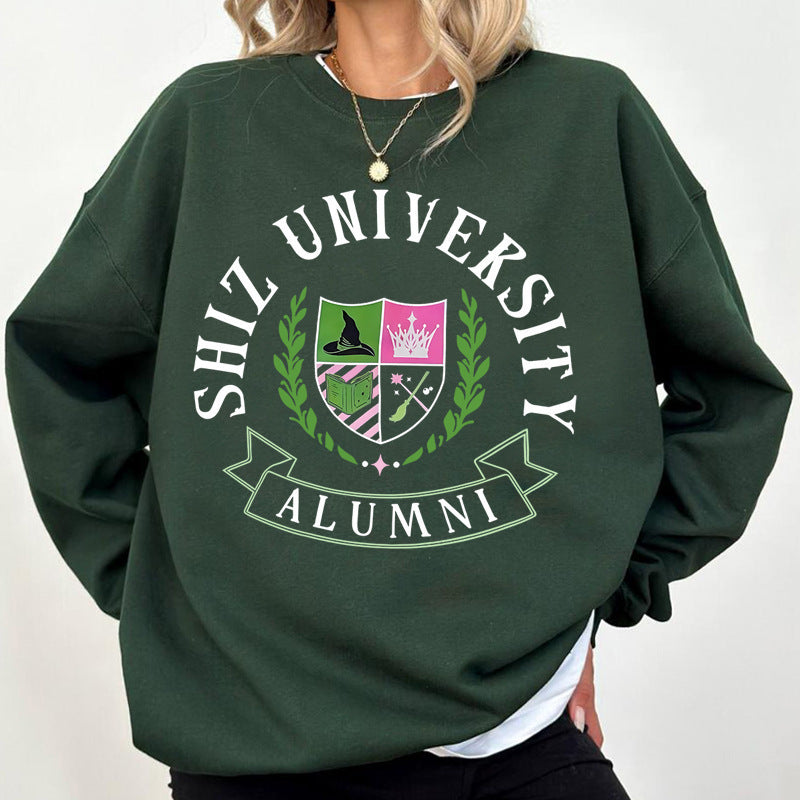 Damen Oversized Sweatshirt Universitätsemblem Lässig Grau Eveloria