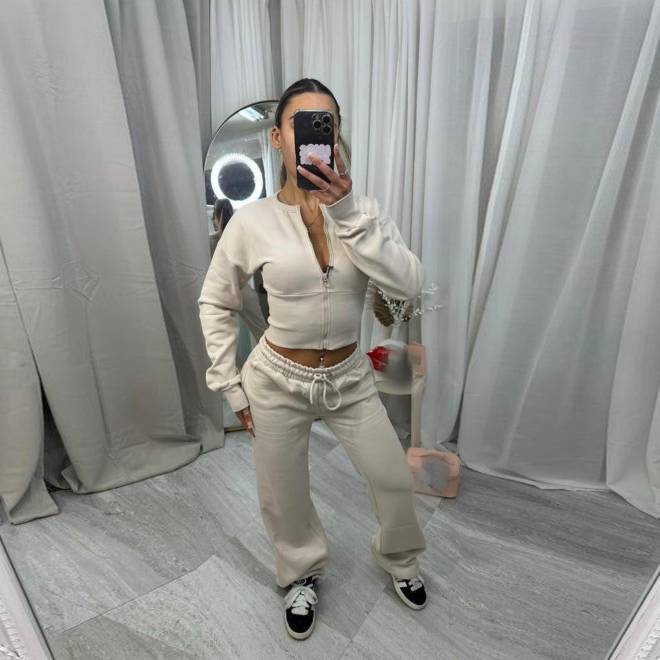 Damen Cropped Kapuzenjacke Jogginghose Set Eveloria