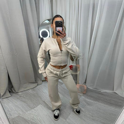 Damen Cropped Kapuzenjacke Jogginghose Set Eveloria