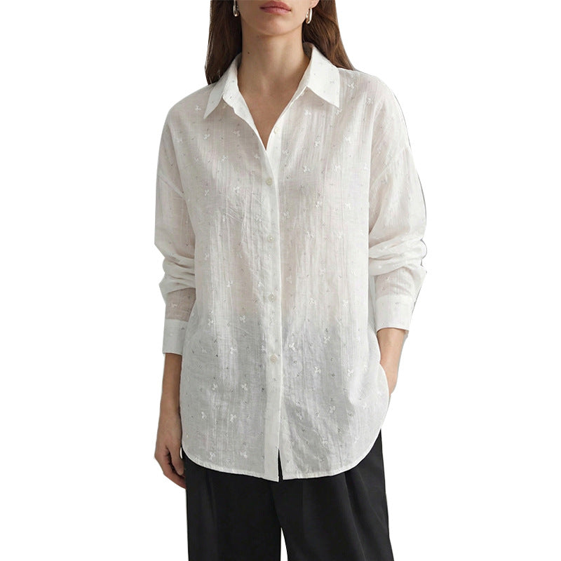 Damen Bluse mit Stickdetails Elegant Lochstickerei