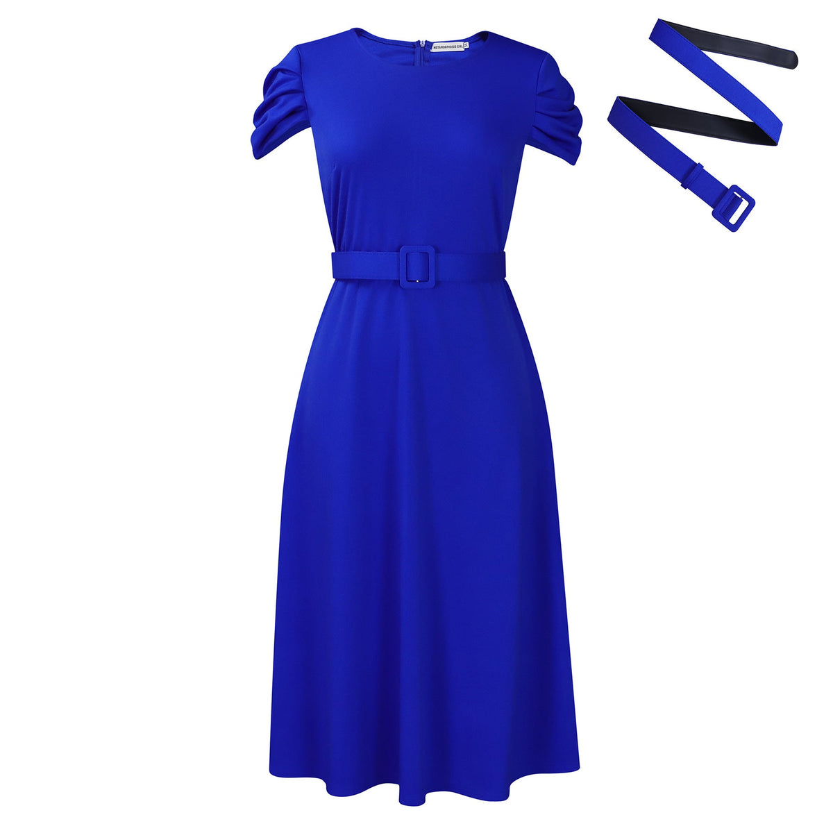 Damen Midi-Kleid mit Gummizug und schmalem Gürtel Eveloria
