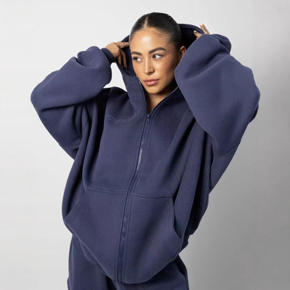 Damen Fleece Hoodie Jogginghose Set mit Reißverschluss und Taschen - Eveloria
