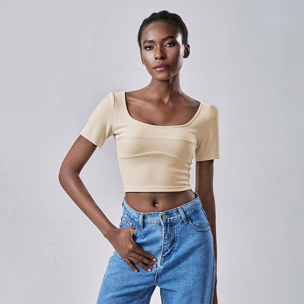 Damen T-Shirt Cropped Quadrat-Ausschnitt Kurzärmelig Eveloria