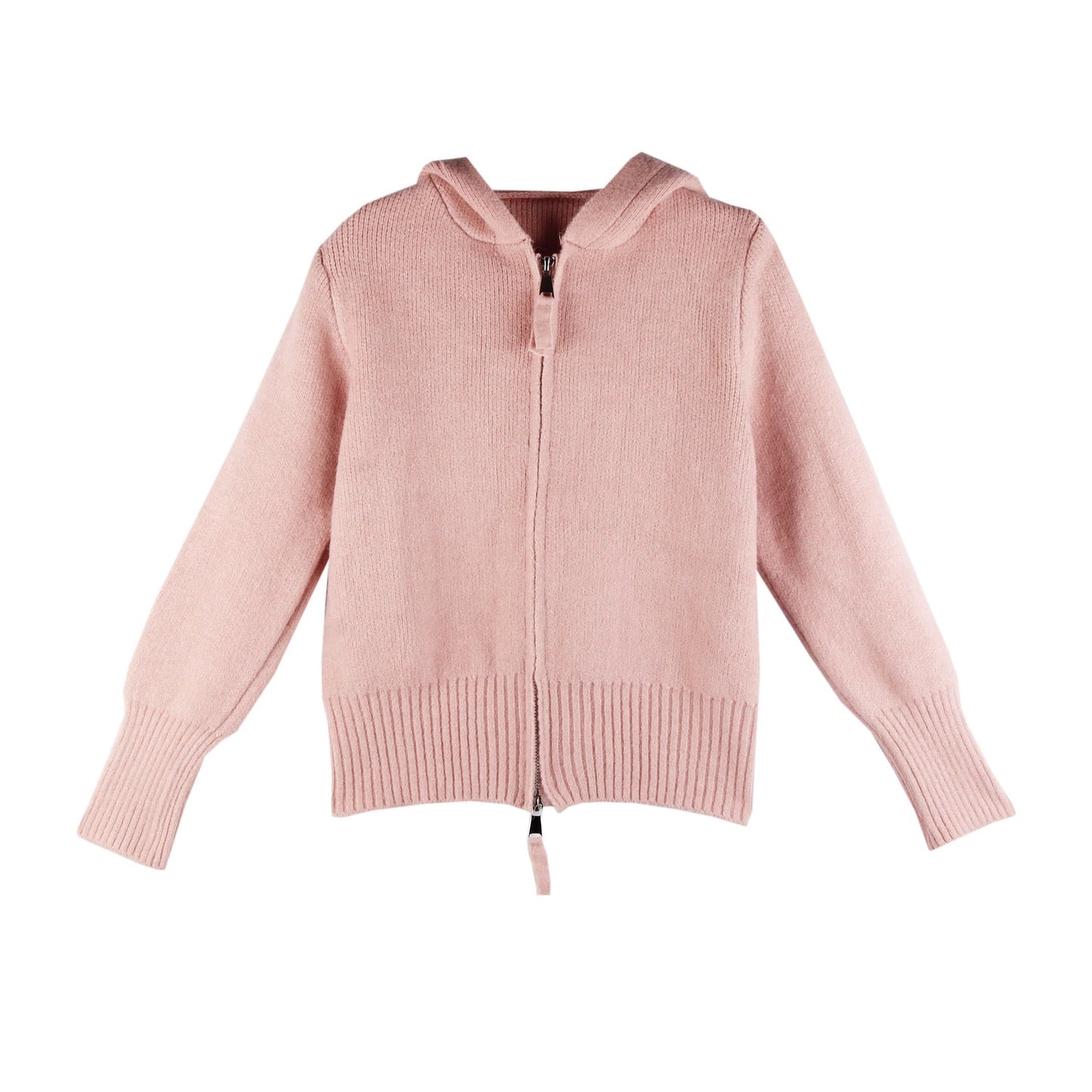 Damen Strickjacke Leicht Hoodie Reißverschluss Grau