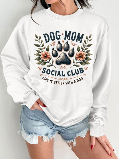 Damen Sweatshirt Hundemotiv Aufdruck Grau
