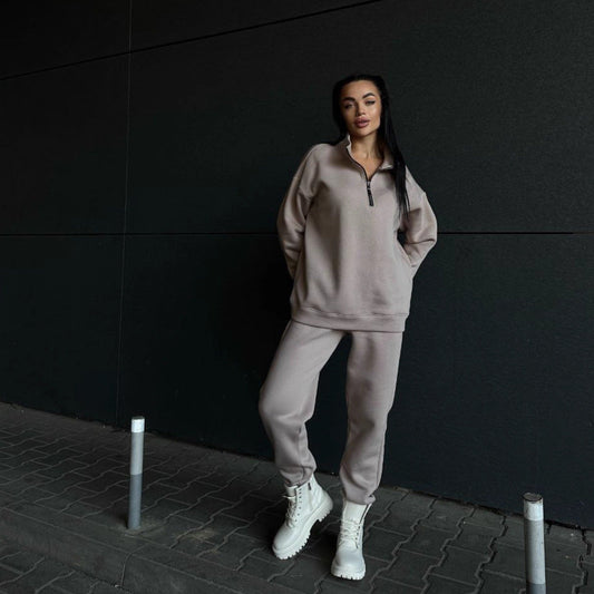 Damen Sweatanzug Hochkragen Reißverschlussdetails Eveloria - Eveloria