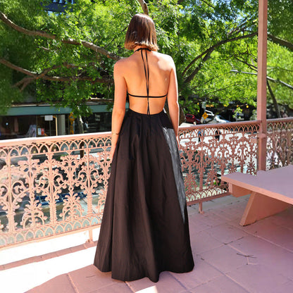Damen Abendkleid Lang Eveloria Rückenausschnitt Fließend