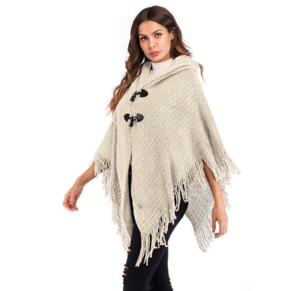 Damen Oversized Poncho Rollkragen Karomuster