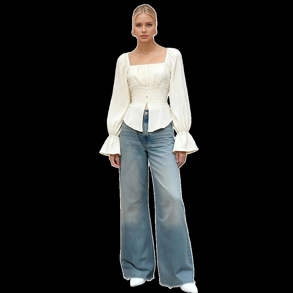 Damen Bluse Volantärmel Taillierte Silhouette Eveloria