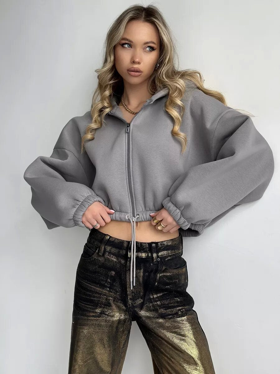 Damen Hoodie Reißverschluss Kordelzug Eveloria