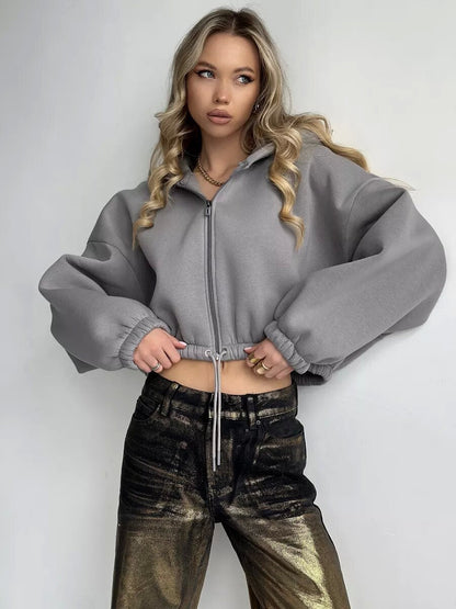 Damen Hoodie Reißverschluss Kordelzug Eveloria