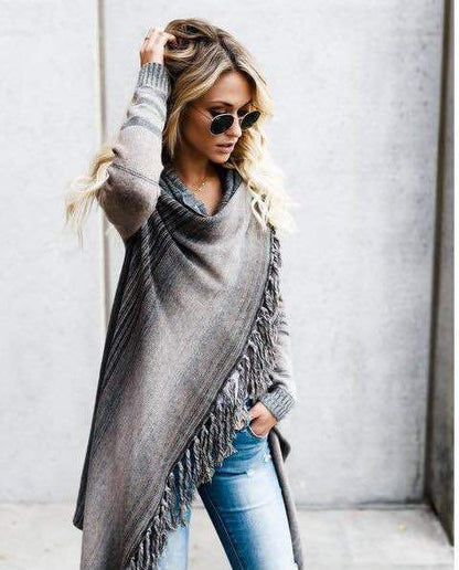 Damen Poncho mit Fransen Eveloria Gemütlich