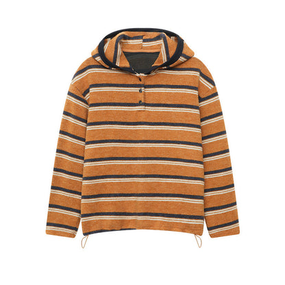Damen Hoodie Streifen Weich Größe 36-42 Knopfverschluss Weiss