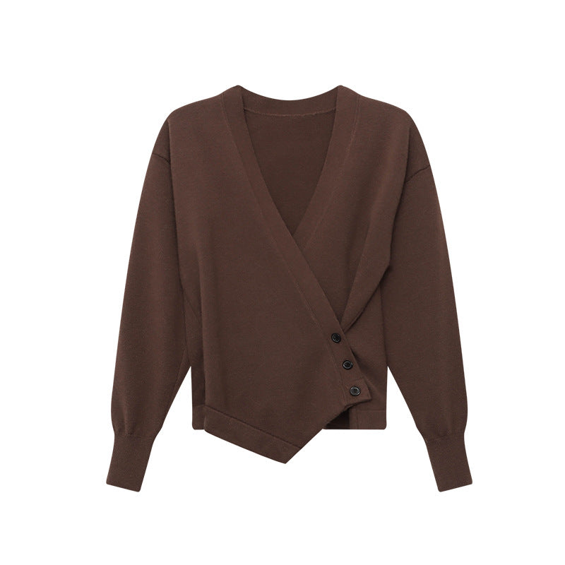 Damen Wickelstrickjacke Knopfleiste Feine Textur Eveloria