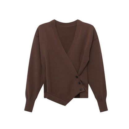 Damen Wickelstrickjacke Knopfleiste Feine Textur Eveloria