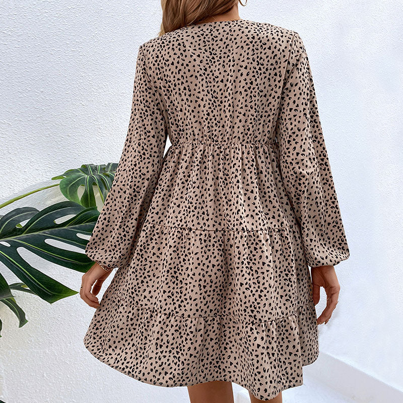 Damen Tiermuster Kleid mit Knopfleiste Elastisch