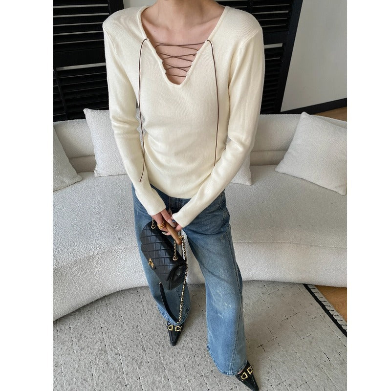 Damen Langarmshirt Schnürdesign Eveloria