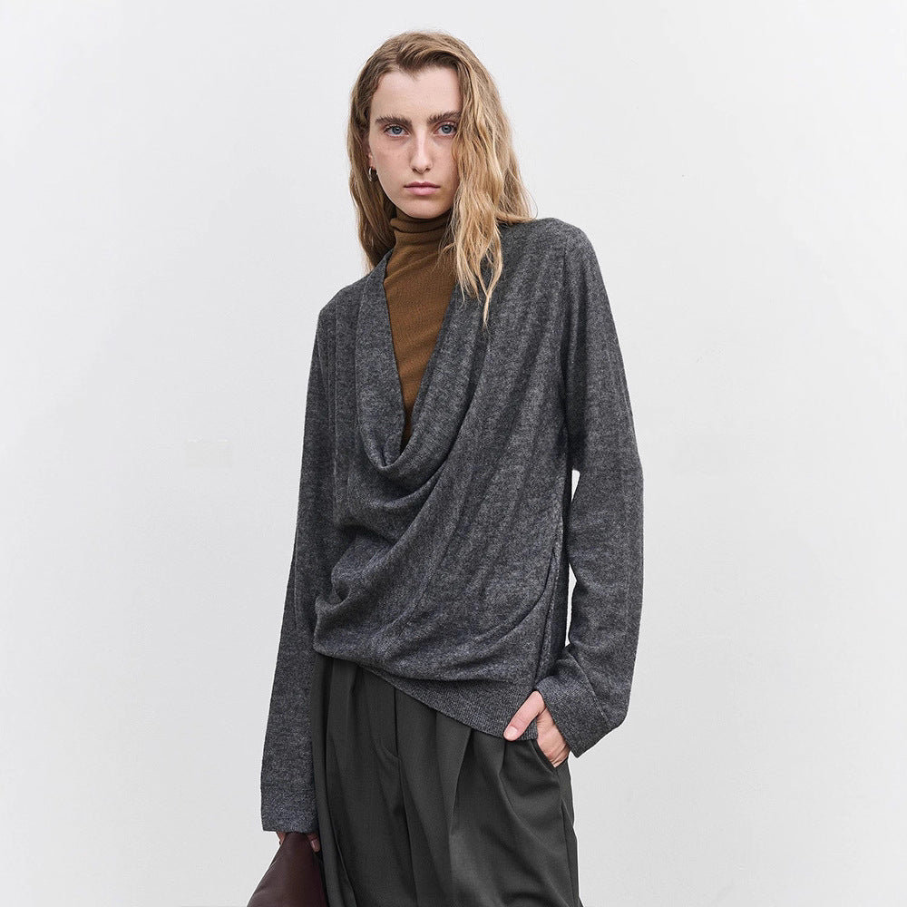 Damen Rollkragenpullover Feinstrick Grau Eveloria