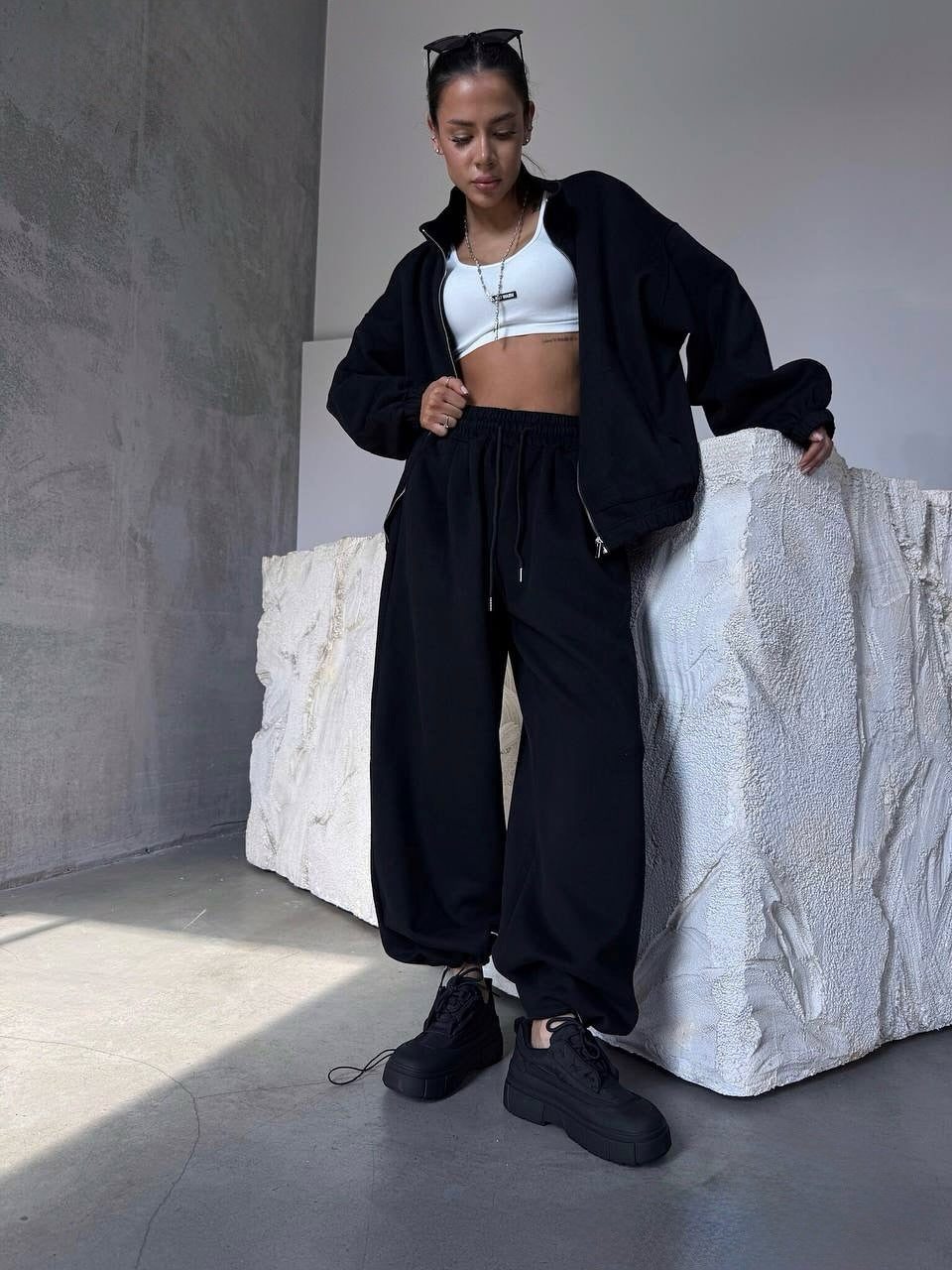 Damen Lounge-Set Weites Sport-Outfit mit Taschen Eveloria
