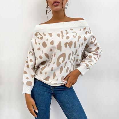 Damen Pullover Off-Shoulder Leopardenmuster - Eveloria