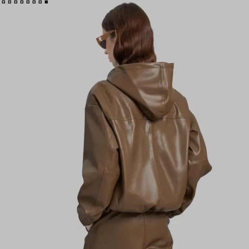 Damen Kunstlederjacke mit Kapuze Eveloria