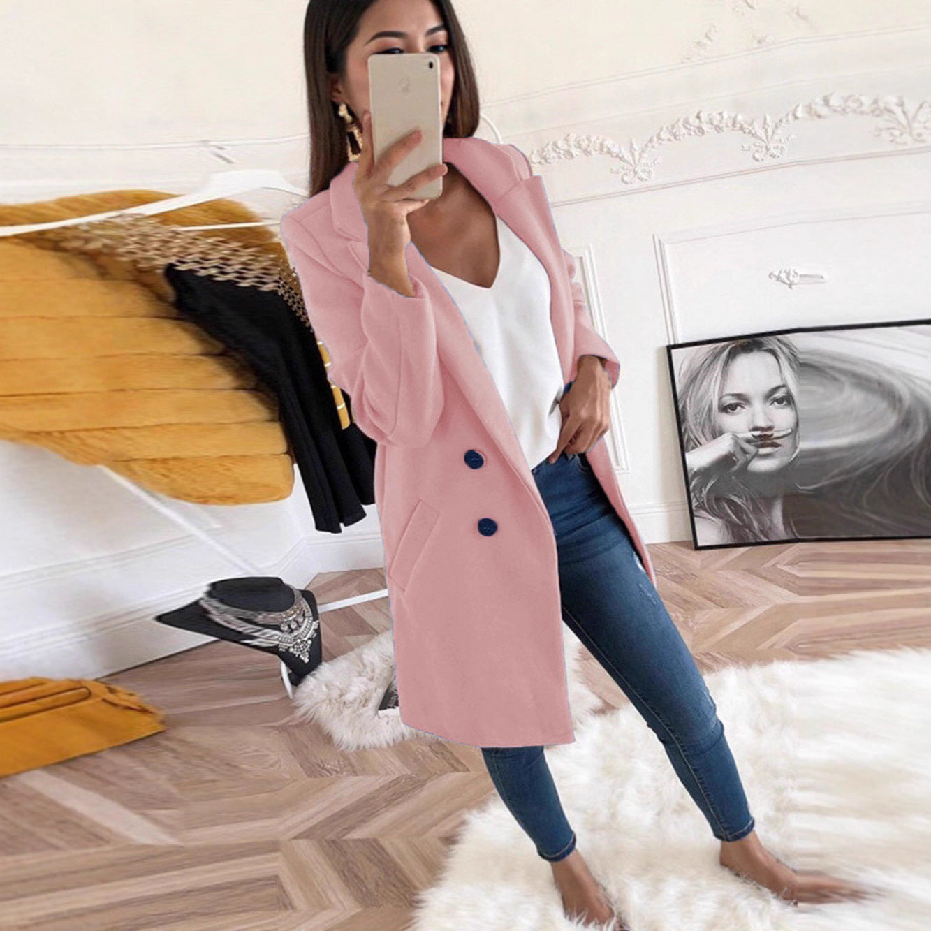 Damen Longblazer Doppelter Knopfleiste Wärmer Eveloria
