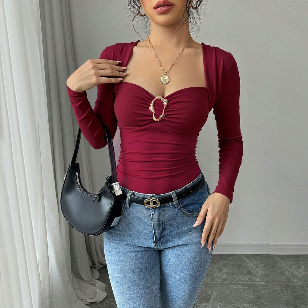 Damen Body Figurbetonter Herz-Ausschnitt Drapierung Elegant