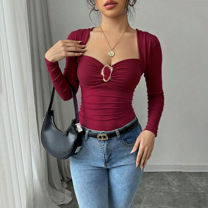 Damen Body Figurbetonter Herz-Ausschnitt Drapierung Elegant