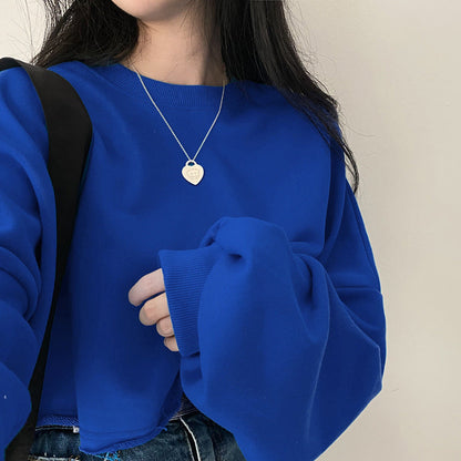 Damen Cropped Sweatshirt Eveloria Kapuzenpullover Baumwolle Grau
