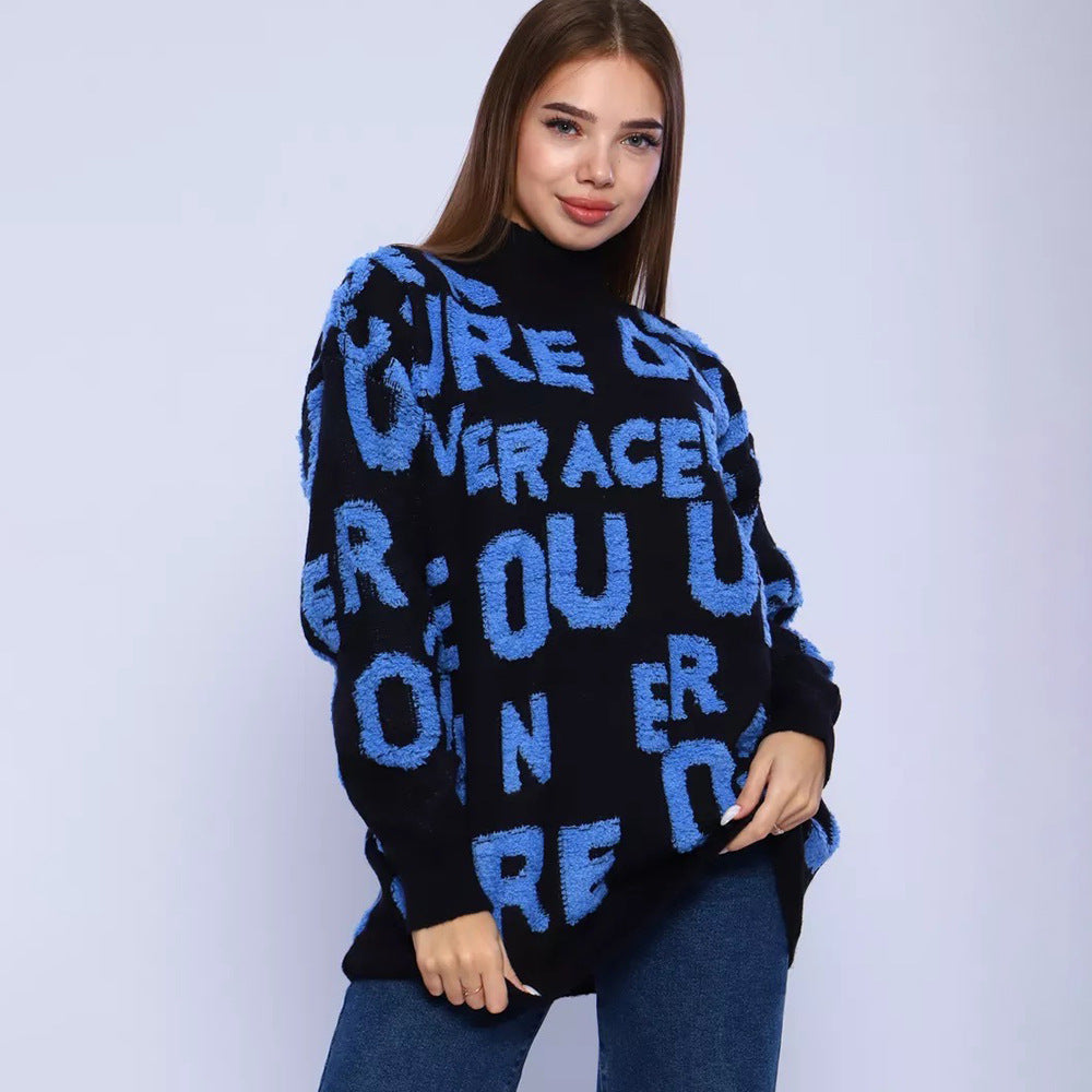 Damen Pullover Oversized Hochkragen Schwarz - Eveloria