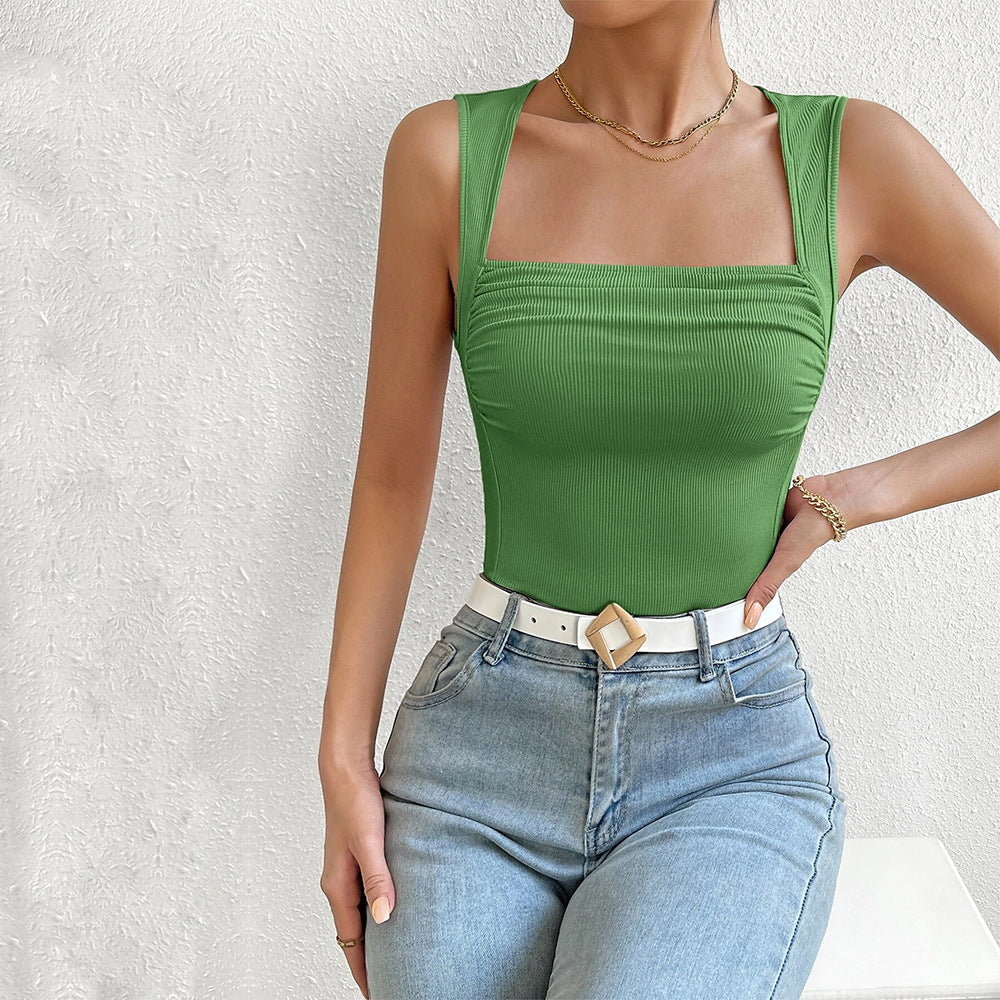 Damen Trägershirt Figurbetonter Stil Quadratischer Ausschnitt Raffung