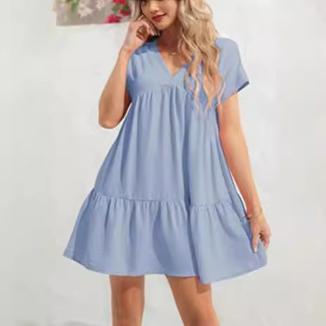 Damen V-Ausschnitt Kleid Weit schwingender Saum Eveloria - Eveloria
