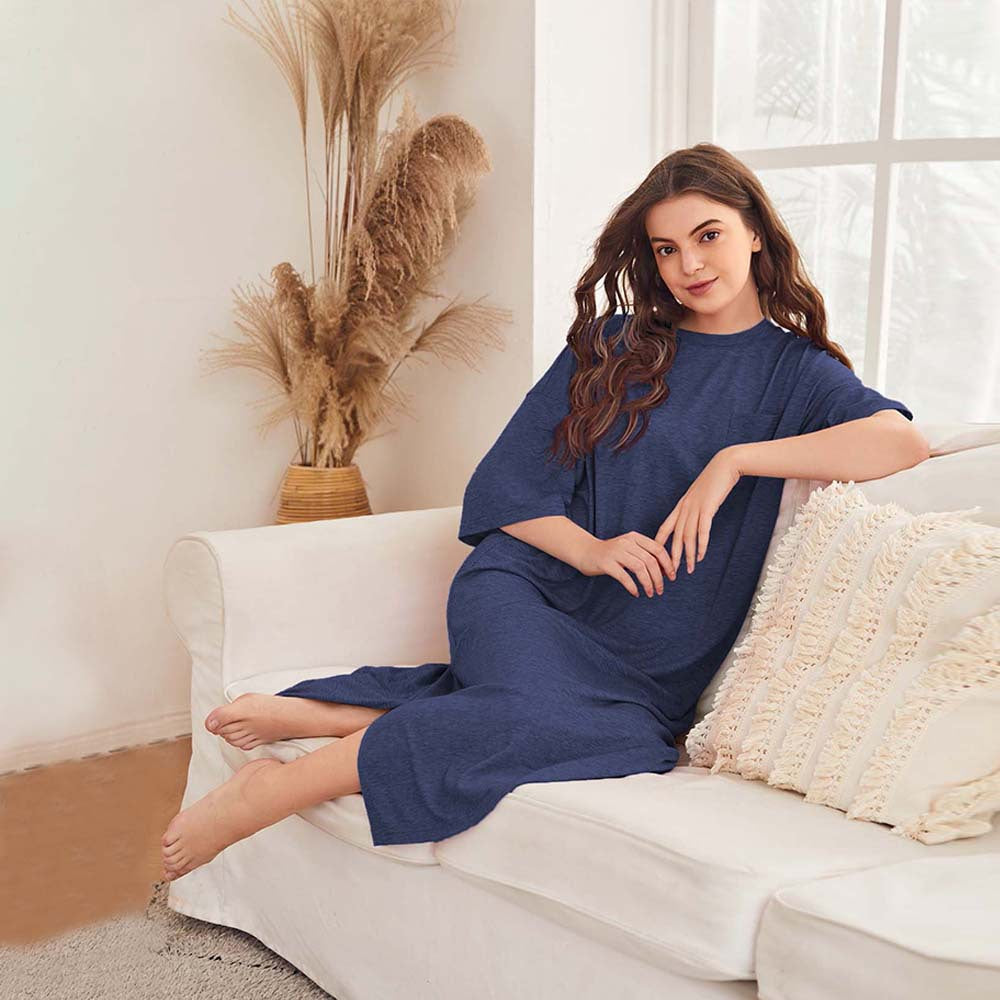 Damen Nachtkleid mit Schlitzen und Brusttasche Eveloria