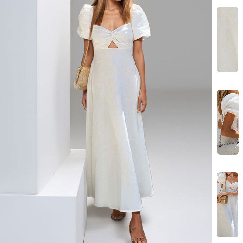 Damen Maxikleid mit Schlüsselmuster und Puffärmeln Eveloria - Eveloria