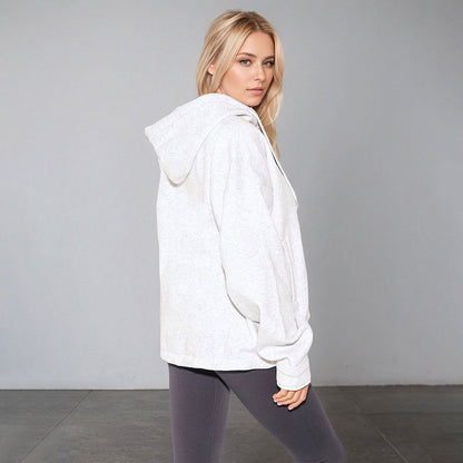 Damen Oversized Kapuzenpullover Kordelzug Taschen Beige