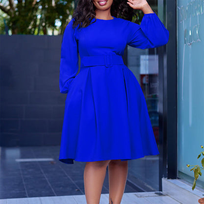 Damen Midi-Kleid mit Ärmeln und Taillengürtel Eveloria