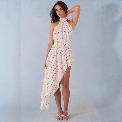 Damen Minikleid Asymmetrischer Rock Fließender Stoff Eveloria