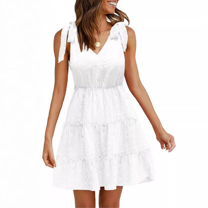 Damen Ärmelloses Sommerkleid Rüschen V-Ausschnitt Eveloria