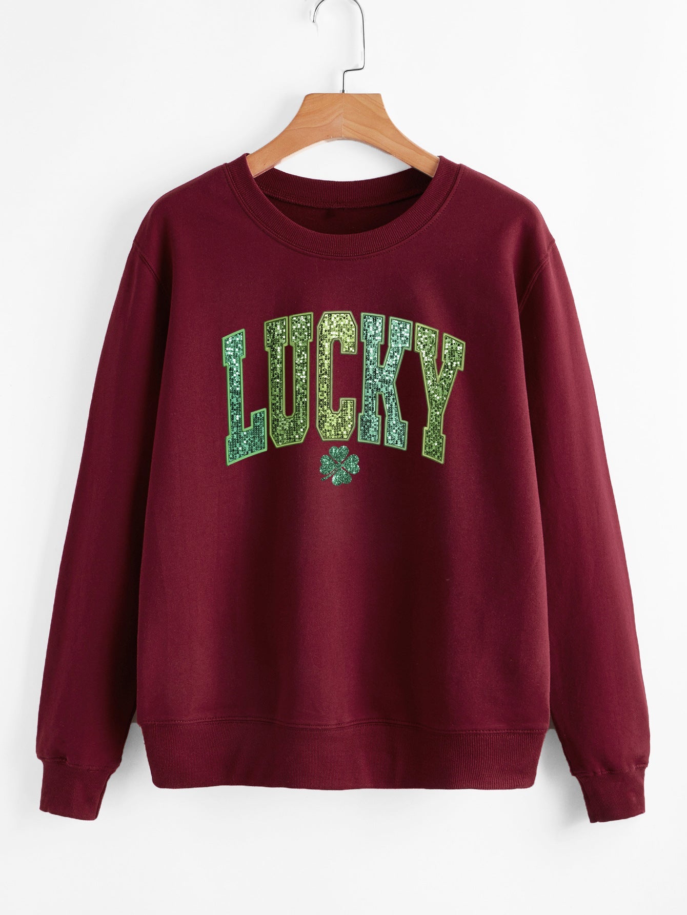 Damen Sweatshirt Glitzernd Kleeblattmotiv Grau Eveloria