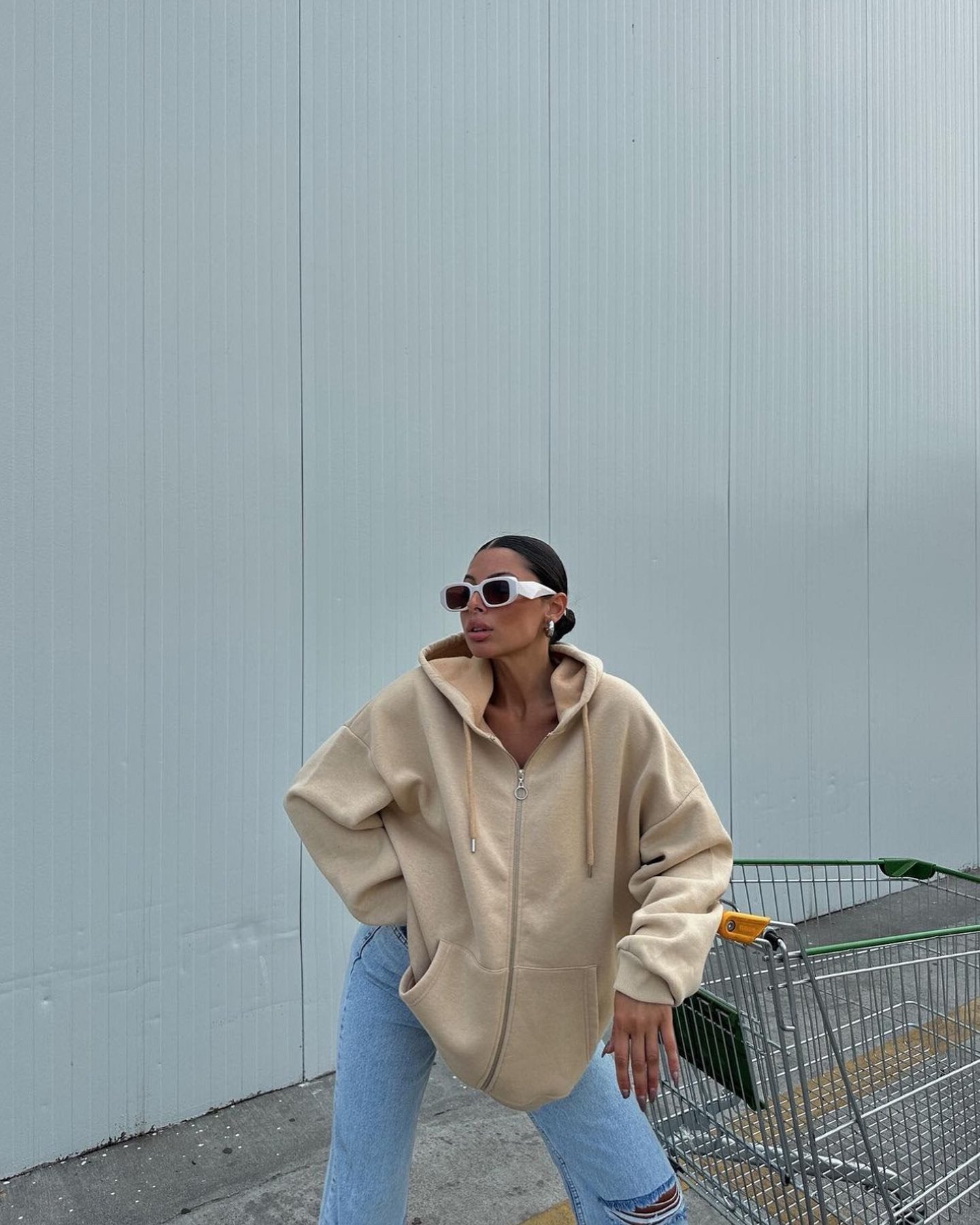 Damen Oversized Kapuzenjacke Reißverschluss Eveloria