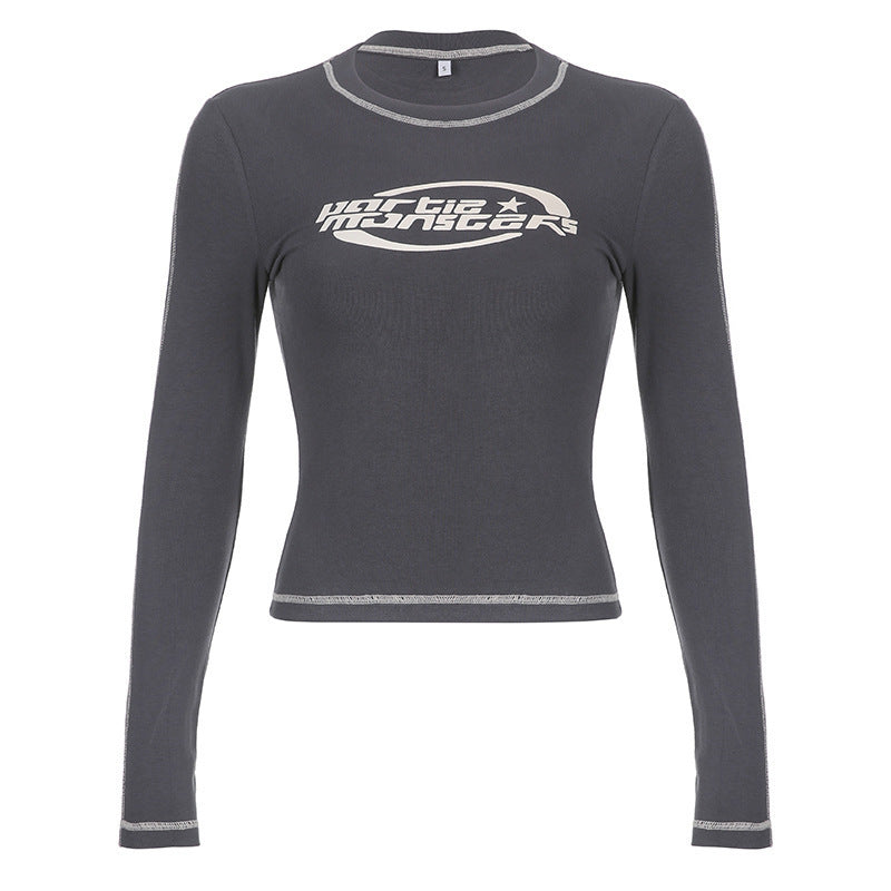 Damen Langarm Crop- Moderner Schriftzug Lässig